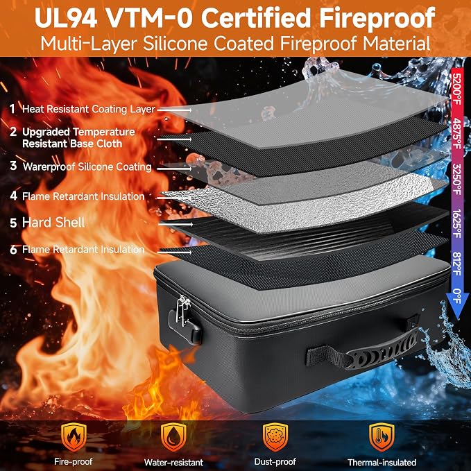 Fireproof Document Box, 5200°F Fire Safe Document Organizer with Lock, Portable Waterproof File Box for Home Travel, Safe Storage Boxes for Important Documents - Image 2