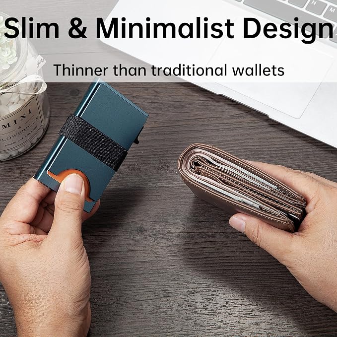 Slim Card Holder Wallet for Men, Minimalist RFID Blocking Pop Up Wallet, Smart Metal Business Card Case Holds 12 Cards, Money Clip, Front Pocket Wallet, Gifts for Men - Image 3