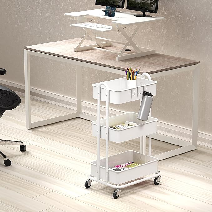 Simple Houseware 3-Tier Heavy Duty Metal Utility Rolling Cart, White - Image 4