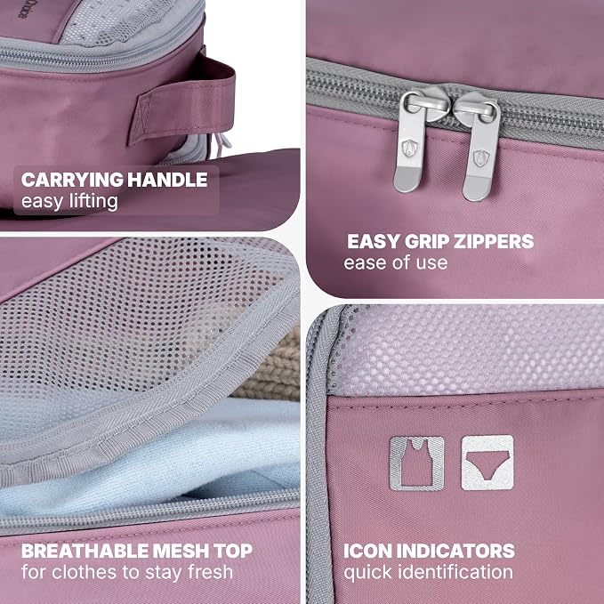 Traveler's Choice Cloverland Packing Cubes, 5-Piece Set, Mauve - Image 5