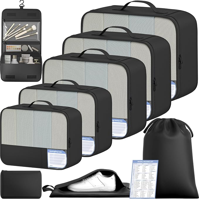 BAGAIL 9 Set Packing Cubes with Packing List Luggage Packing Organizers for Travel Accessories (Black) by BAGAIL