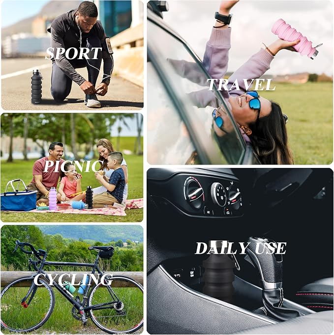 Nefeeko Collapsible Water Bottle, 27oz Reuseable BPA Free Silicone Foldable Water Bottles for Travel Gym Camping Hiking, Portable Leak Proof Sports Water Bottle with Carabiner | Foldable Water Bottles for Travel Gym Camping Hiking, Portable Leak Proof ... - Image 5