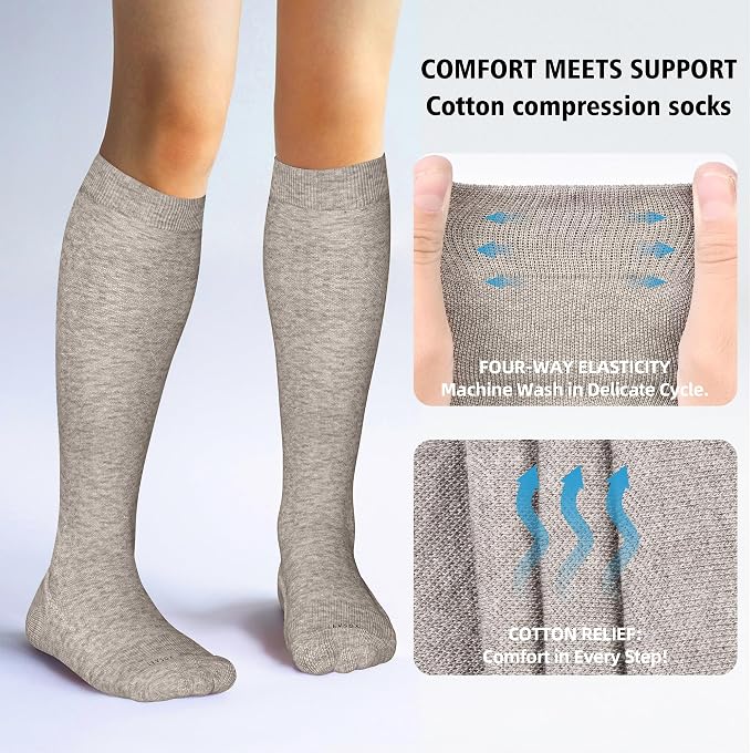LEVSOX Cotton Compression Socks for Women&Men 20-30mmHg Knee High Cute Support Sock for Nurses Pregnancy Travel - Image 3