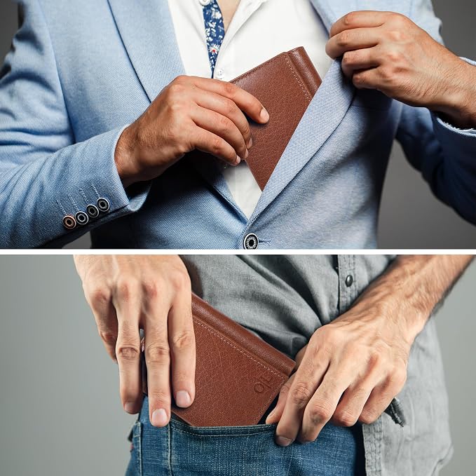 Real Leather Mens Trifold Wallet RFID Blocking Slim Minimalist Front Pocket - Thin & Stylish with ID Window in Gift Box - Image 5