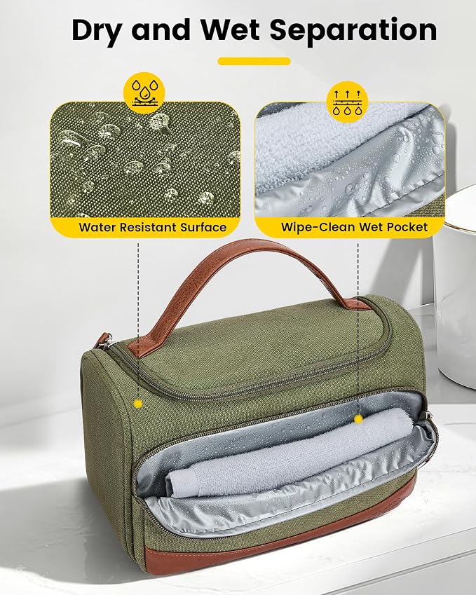 Vorspack Structured Canvas Travel Toiletry Bag for Men, Medium-Green | Upright Travel Bag with Wet Pocket, Wide Opening, Bathroom Organizer for Shaving Grooming Skincare, Travel Essentials, Gifts - Image 5