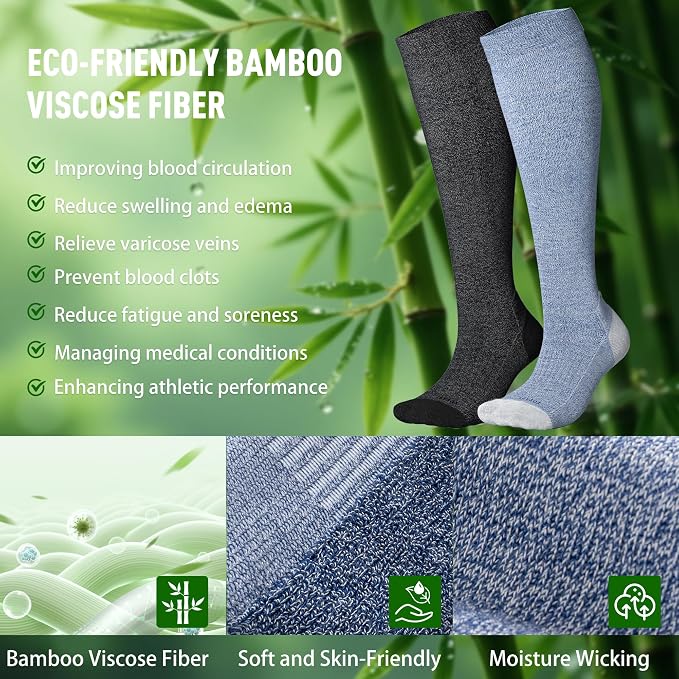 LEVSOX Bamboo Viscose Graduated Compression Socks for Women&Men - Cushioned Knee-High 15-20mmHg Support Socks - Image 6