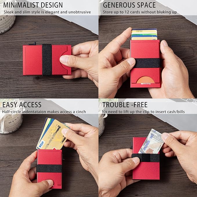 Slim Card Holder Wallet for Men, Minimalist RFID Blocking Pop Up Wallet, Smart Metal Business Card Case Holds 12 Cards, Money Clip, Front Pocket Wallet, Gifts for Men - Image 5