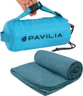 PAVILIA Travel Blanket Airplane Compact with Bag Lightweight, Teal Blue | Soft Fleece Plane Long Flights, Camping Road Trips, Packable Traveler Gift Essentials with Luggage Backpack Strap, 65x40 by PAVILIA