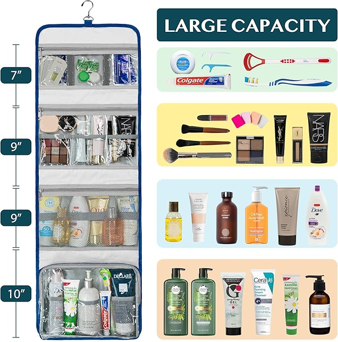 PAVILIA Travel Hanging Toiletry Bag for Women Men, Large Capacity Makeup Bag Kit, Waterproof Cosmetic Storage Organizer Case for Bathroom Shower - Image 4