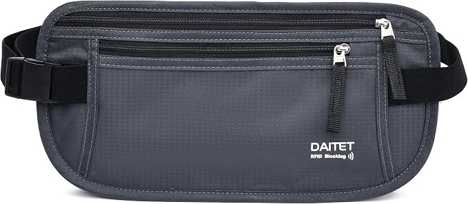 RFID Blocking Money Belt for Men Women, Slim Fanny Pack for Travel，Running,Conceal Waist Wallet for Passport Holder,Phone,Cash(Dark Grey) by DAITET