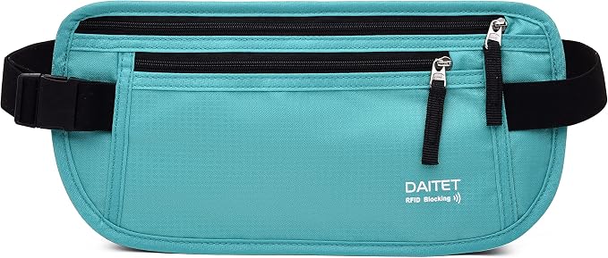 RFID Blocking Money Belt for Men Women, Slim Fanny Pack for Travel，Running,Conceal Waist Wallet for Passport Holder,Phone,Cash(Mint Green) by DAITET