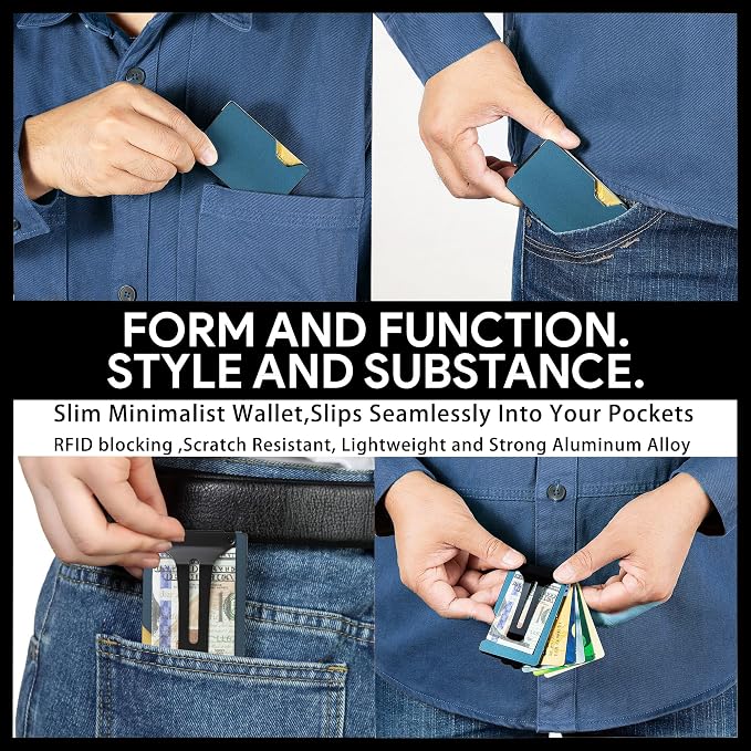 Minimalist Wallet for Men, Slim Metal RFID Blocking Wallet Credit Card Holder Money Clip & Cash Strap, Scratch-Resistant Holds 15 Cards,Ideal Gift for Men | Matte Navy - Image 7
