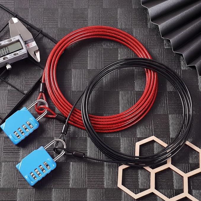 12 Pack Security Cable Luggage Lock with Loops 7 ft 3mm Braided Steel Coated Bike Cable Wire Double Loop Anti Theft Safety for U Lock, Padlock and Disc(Black,Red) - Image 6