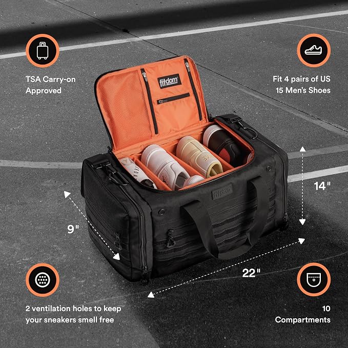 45L 22" Sports Equipment Duffle Bag with 3 Adjustable Dividers | 10 Compartments, Padded Dividers & Laptop Pocket for Soccer, Basketball, Baseball, Gym, Training, Travel & Sports Gear - Image 2
