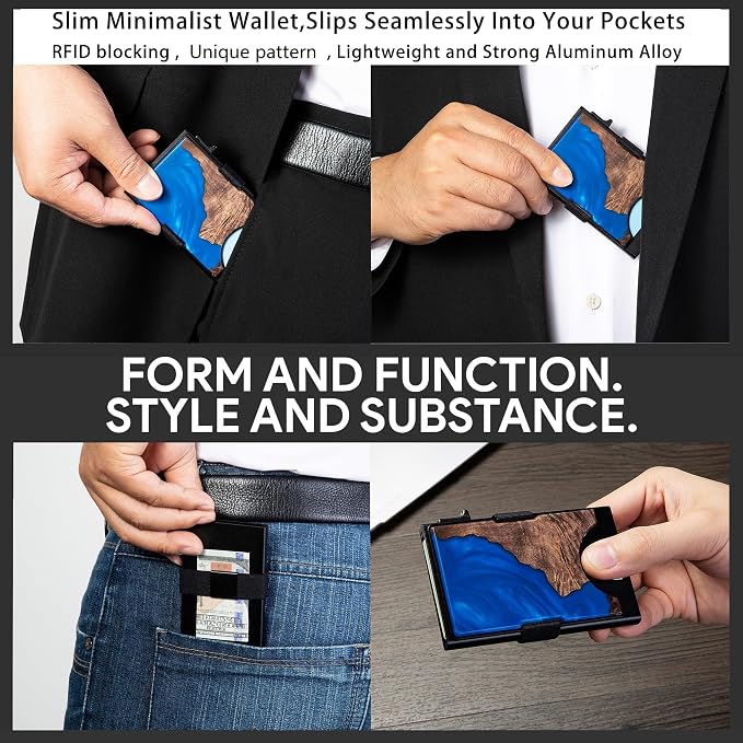 Slim Card Holder Wallet for Men, Minimalist RFID Blocking Pop Up Wallet, Smart Metal Business Card Case Holds 12 Cards, Money Clip, Front Pocket Wallet, Gifts for Men - Image 5