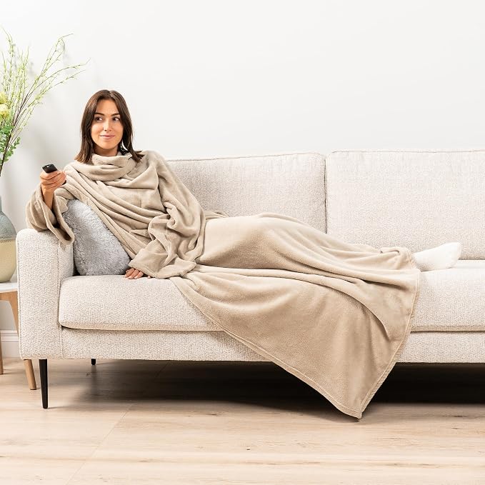 PAVILIA Blanket with Sleeves for Adult Women Men, Soft Warm Wearable Blanket Fleece Wrap Throw, Robe Blanket Gift - Image 5