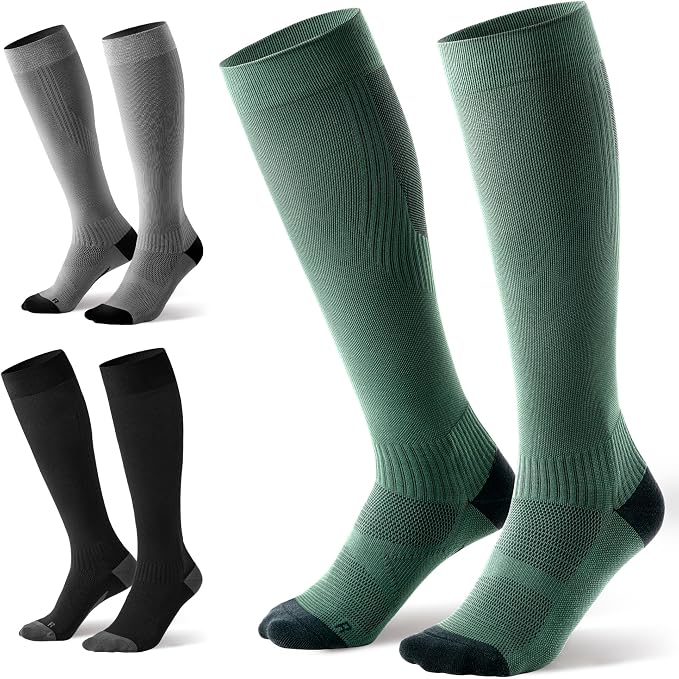 3 Pairs Easy On/Off Compression Socks - 15-20 mmHg Moderate Support Socks with Cushioned Sole and Seamless Toe by Bbfrey
