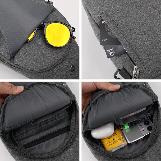 WATERFLY Small Crossbody Sling Backpack Anti Theft Backpack for Traveling Chest Bags for Men&Women Multipurpose Casual Daypack Hiking Shoulder Bag (Gray) - Image 3
