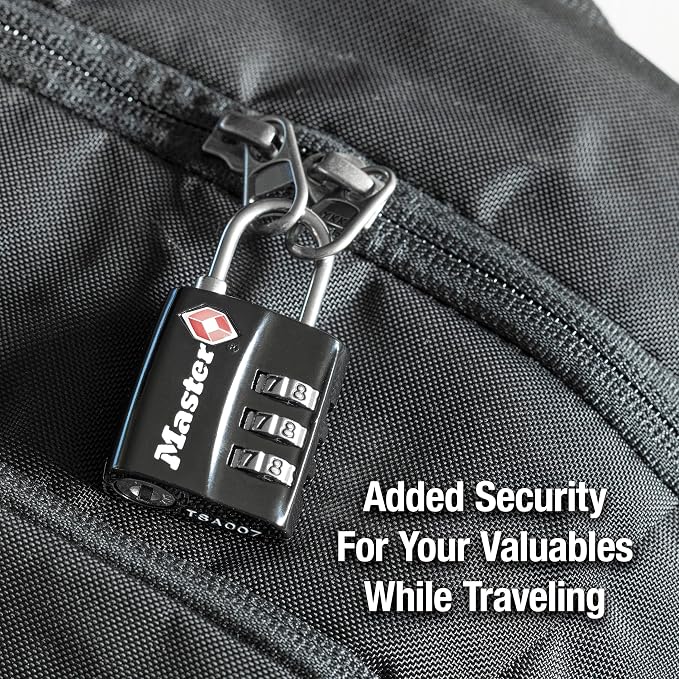 Master Lock TSA Approved Luggage Lock Black Backpack Lock 3-Pack 4680BLKEC3 | TSA Accepted Luggage Lock For Suitcases, Backpacks, Travel Bags, Airport Security, Brass, 7/8-inch Long Steel Shackle - Image 4