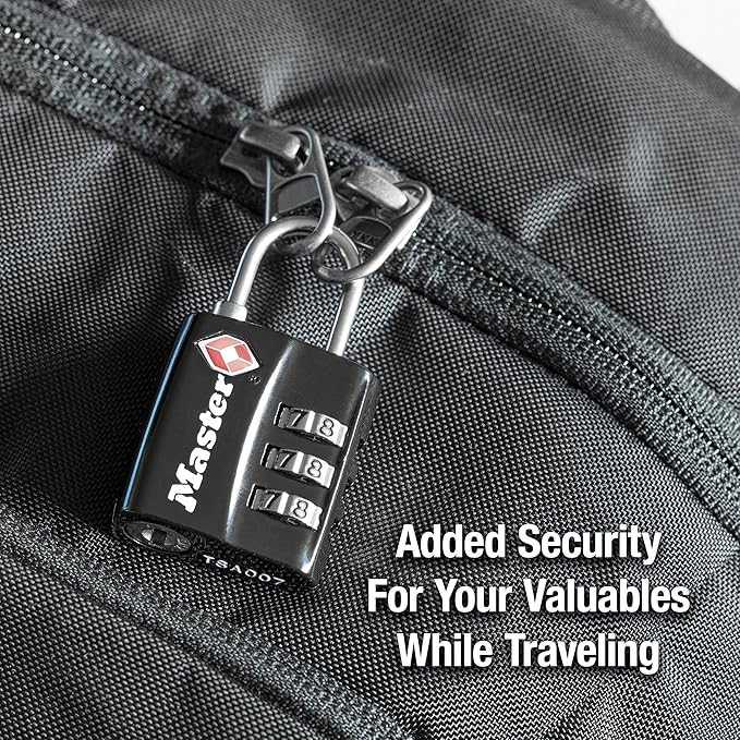 Master Lock Black TSA-Approved Luggage Lock with Wide Lock Body and Thin, Durable Steel Shackle, Zipper Lock for Backpacks, Luggage, 4680DBLK - Image 2