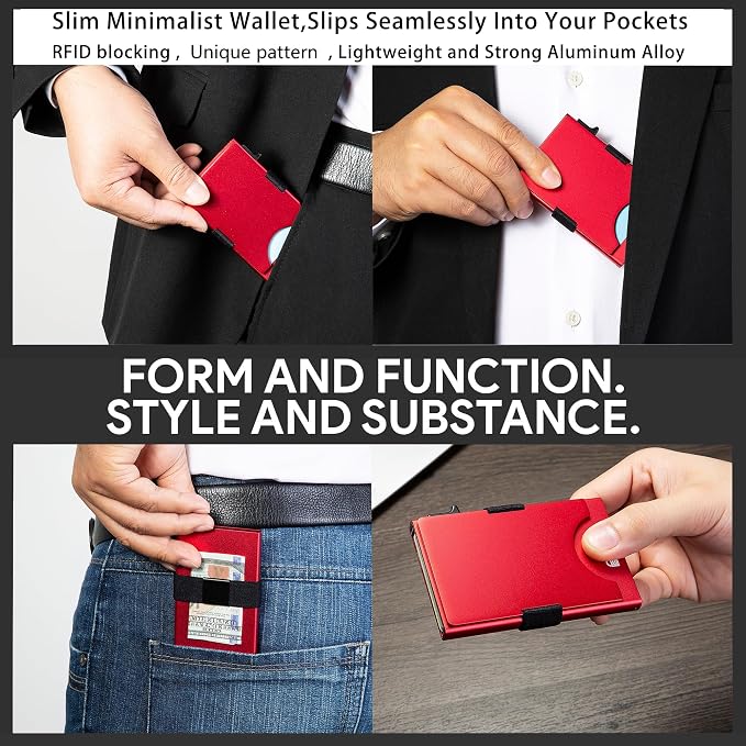 Slim Card Holder Wallet for Men, Minimalist RFID Blocking Pop Up Wallet, Smart Metal Business Card Case Holds 12 Cards, Money Clip, Front Pocket Wallet, Gifts for Men - Image 5