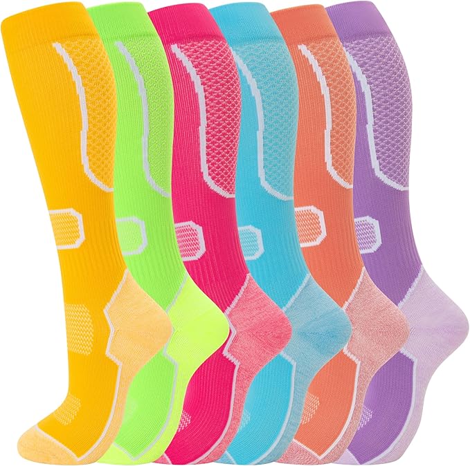 fenglaoda 6 Pairs Compression Socks for Women & Men Knee High Cute Circulation Socks for Nurse Pregnant Travel Athletic by fenglaoda