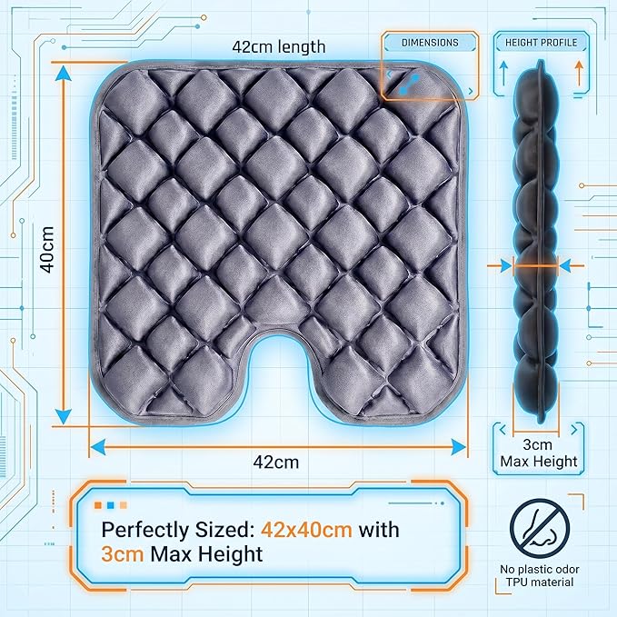 Inflatable Seat Cushion for Long Sitting, 54 High-Low Air Cell Travel Seat Cushion for Airplane, Office Chair, Car & Wheelchair, Adjustable Firmness Pressure Relief Seat Pad, 16.5" x 15.8" - Image 6