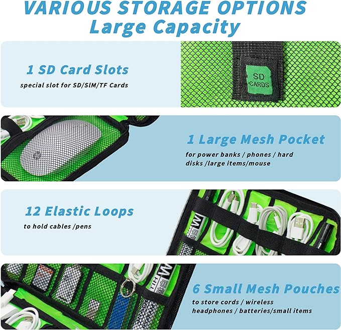 Electronics Organizer,Travel Cord Organizer Pouch,Cable Organizer Bags | Travel Electronic Accessories Storage Case for Cables, Cords, Charger, Phone (CamouflageGreen) - Image 5
