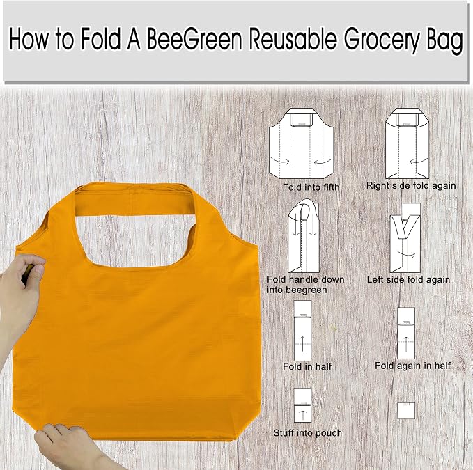 BeeGreen Orange Reusable Grocery Bags Wholesale Pumpkin Reusable Kitchen Bags Bulk Foldable-Machine Washable with Zipper Storage Pouch 50 Packs - Image 5