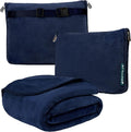 PAVILIA Travel Blanket Pillow, Soft Airplane Blanket 2-IN-1 Combo Set, Plane Blanket Compact Packable, Flight Essentials Car Pillow, Travelers Gifts Accessories Luggage Backpack Strap, 60x43 Navy Blue by PAVILIA