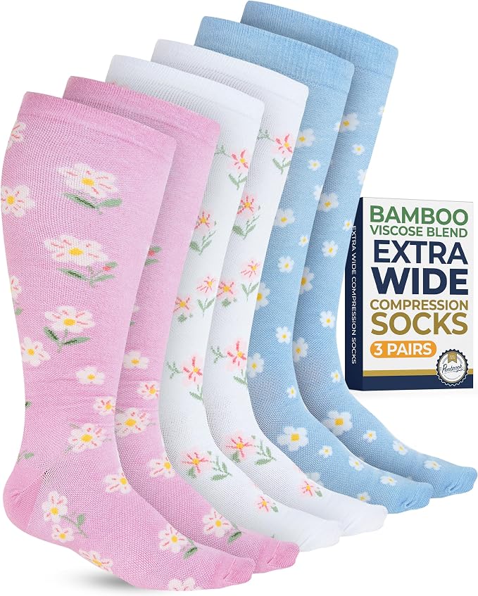 Pembrook 3 Pairs Plus Size Compression Socks Wide Calf - Bamboo Viscose Compression Socks for Women Wide Calf by Pembrook