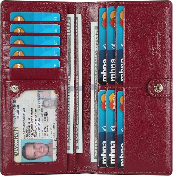 Ultra Slim Thin Leather Women Wallet RFID Blocking Credit Card Holder Bifold Long Ladies Billfold by Lavemi