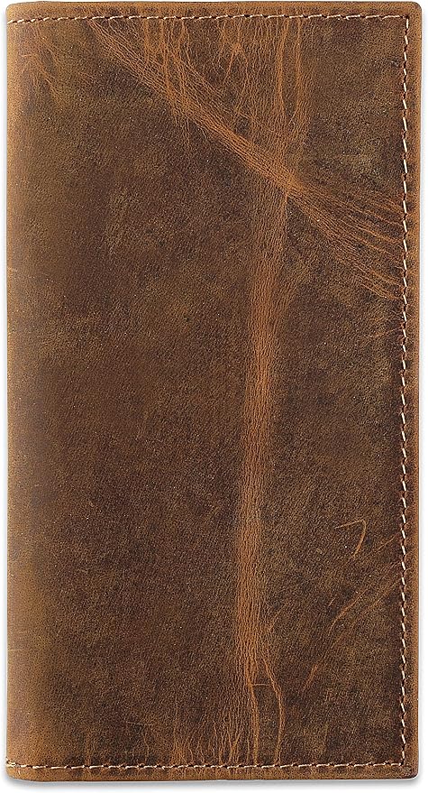 F&L CLASSIC Men's RFID Vintage Look Genuine Leather Long Bifold Wallet Checkbook Wallets,buffalo wax vintage leather,240 wax brown by FLCLASSIC