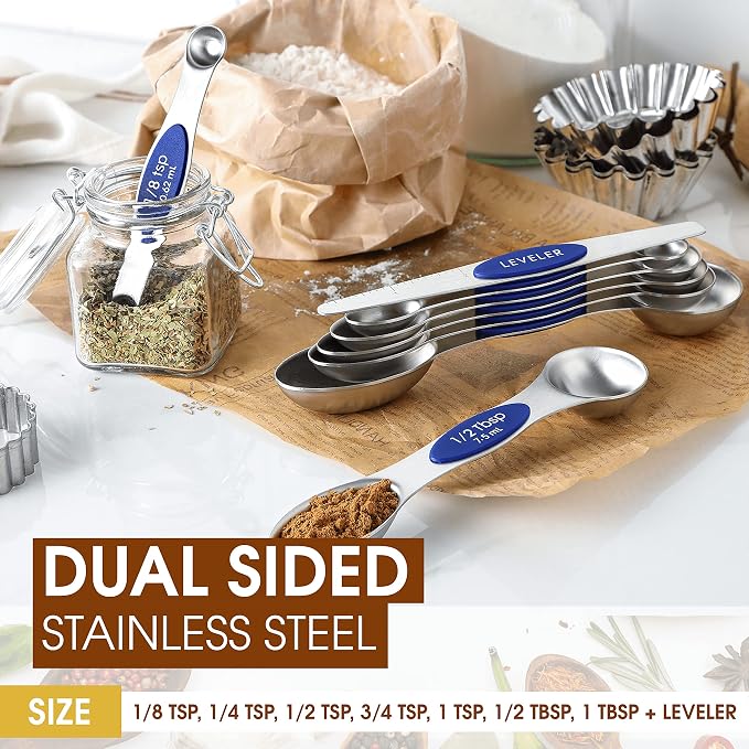 Spring Chef 8 Magnetic Measuring Spoons Set for Baking & Cooking, Sapphire | Stainless Steel Teaspoon & Tablespoon Measuring Spoons with Leveler for Dry & Liquid Ingredients, Dual Sided, Dishwasher Safe - Image 4
