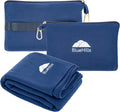 BlueHills Premium Soft Lightweight Travel Blanket Airplane Warm - Navy Blue | Portable & Packable, Soft Zipper Case, Luggage Belt & Backpack Clip Included, Easily Foldable, Large Compact 70 X 56 Inches by BlueHills
