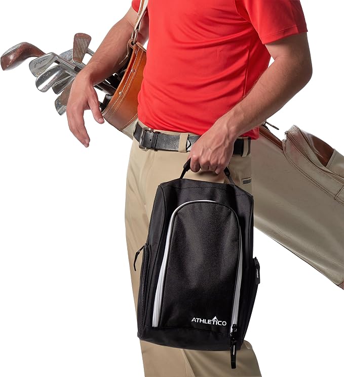 Athletico Golf Shoe Bag - Zippered Shoe Carrier Bags With Ventilation & Outside Pocket for Socks, Tees, etc. Perfect Storage (Black) - Image 3
