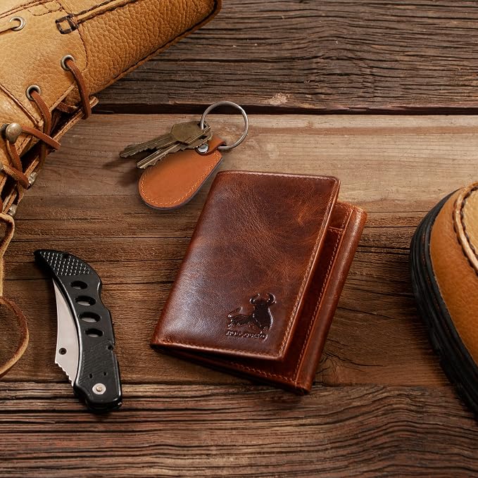 BULL GUARD Best Leather Men's RFID Trifold Wallet With ID Great Outdoor Wallet Durable Top Grain Leather Forest Brown, Double Cash Comparment with Secret Pocket, Compact & Secure Design, In Gift Box - Image 3