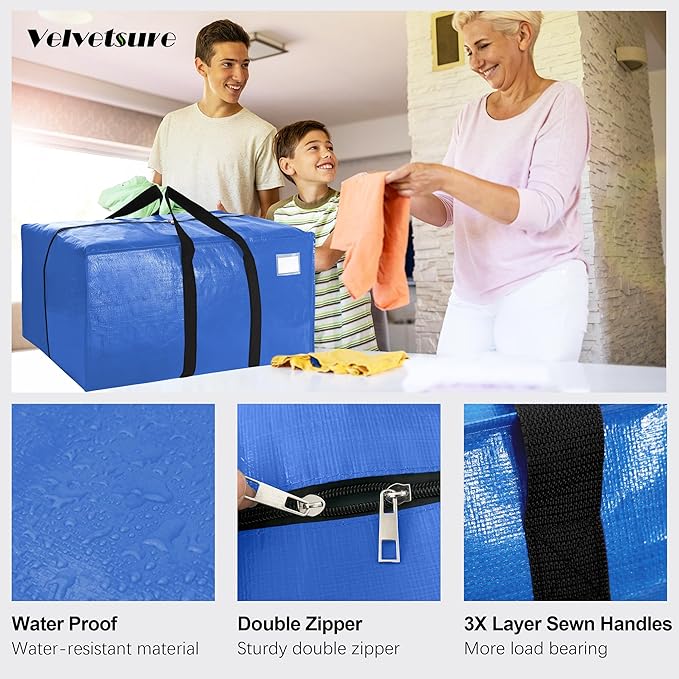 6 Pack Heavy Duty Extra Large Moving Bags W/Backpack Straps - Strong Handles & Zippers, Storage Totes For Space Saving, Fold Flat, Alternative to Box and Bin (40 gal, Multicolor) - Image 3