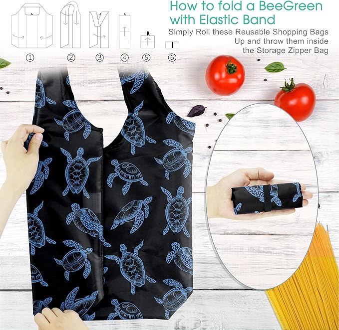 BeeGreen Sea Turtle Lovers Gifts for Women Ocean Animals Reusable Grocery Bags Shopping Bags Bulk 6 Pack 50LBS X-Large Shells Seal Mermaid Scale Whale - Image 4
