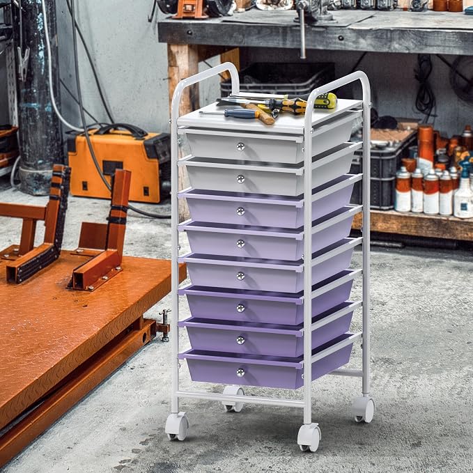 Simple Houseware 8 Drawers Rolling Utility Cart Art Craft Storage, Purple | 1-Column, 30.25" Height, Lockable Wheels, for School, Office, Art Craft, and Paper Storage - Image 5