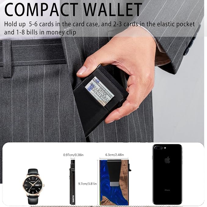 Slim Card Holder Wallet for Men, Minimalist RFID Blocking Pop Up Wallet, Smart Metal Business Card Case Holds 12 Cards, Money Clip, Front Pocket Wallet, Gifts for Men - Image 4