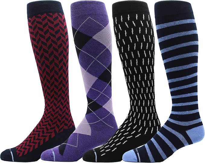 Dr. Motion 4 Pairs Men's Athletic Traveler Graduated Compression Knee High Socks by Dr.+Motion