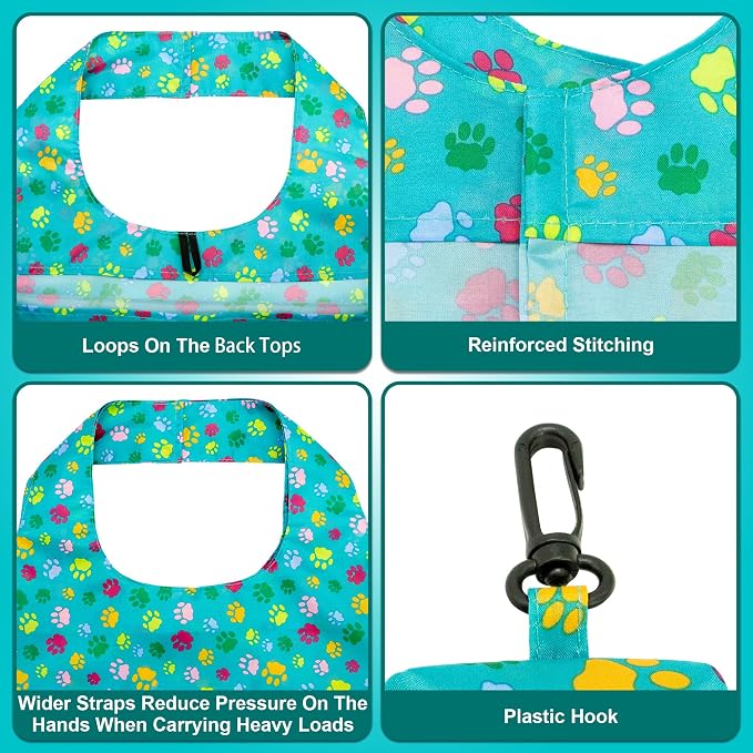 HOLYLUCK Reusable Grocery Bags,Heavy Duty Foldable Shopping Tote Bag (Standard, 3 Green Dog Paw Prints) - Image 4