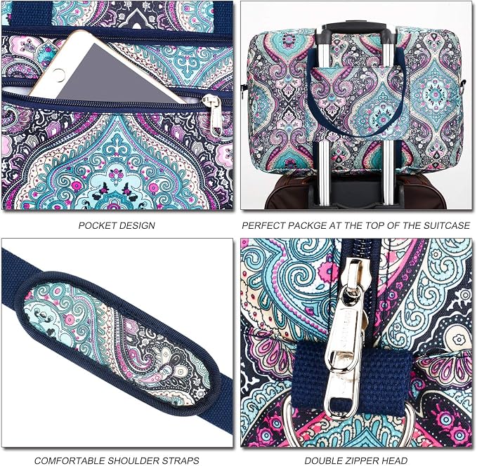 F.FETIVIN Weekender Carry On Bag Travel Duffle Medium Overnight Bag for Women(Green Floral) - Image 3