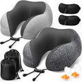 ExploreBliss Travel Pillow, Neck Pillow Airplane, Grey & Light Grey | Travel Pillows for Airplanes, Neck Pillow Airplane, Memory Foam Neck Pillow Set with Eye Mask, Earplugs by ExploreBliss