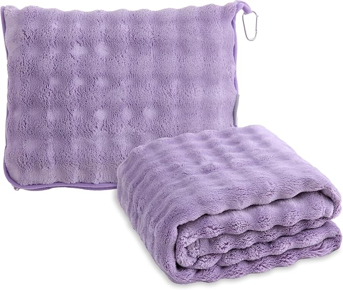 Soft Cozy Travel Blanket for Airplane Train and Car, Dusty Purple | Lightweight, Blanket or Pillow 2 in 1, Compact with Portable Bag Pillowcase, with Luggage Sleeve and Backpack Clip by SOCHOW