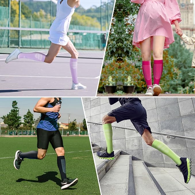 fenglaoda Compression Socks Women Men 4 Pairs, Knee High Support Socks for Running, Sports, Travel, Flight, Nurse - Image 6