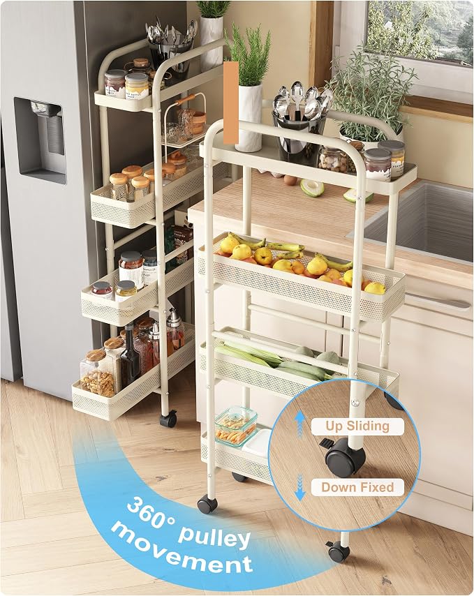 UMDONX 4-Tier Narrow Mobile Storage Cart with Pull-Out Baskets | The Multifunctional Pull-out Storage Rack Is Suitable for Bathrooms, Kitchens, and Laundry Rooms - Image 2