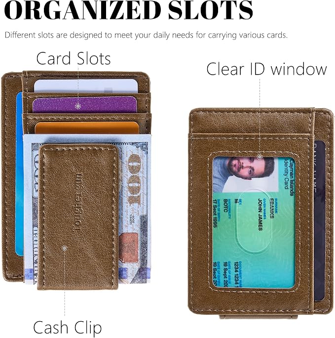 Toughergun Slim Wallet for Men RFID Blocking Money Clip, Minimalist Front Pocket Credit Card Holder, Magnetic Thin Mens Wallets with ID Window - Image 4