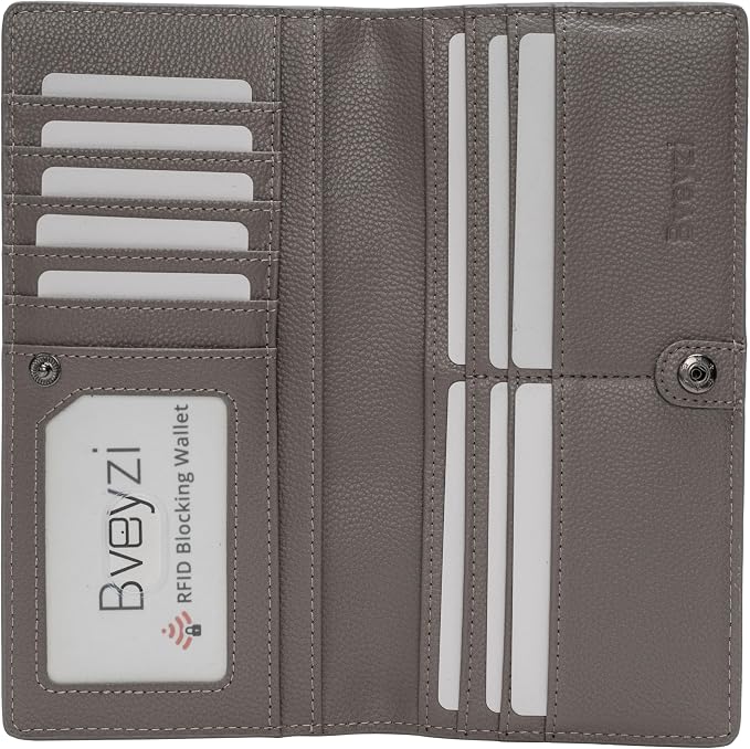 Bveyzi Ultra Slim Thin Leather RFID Blocking Credit Card Holder Bifold Clutch Wallets for Women by Bveyzi